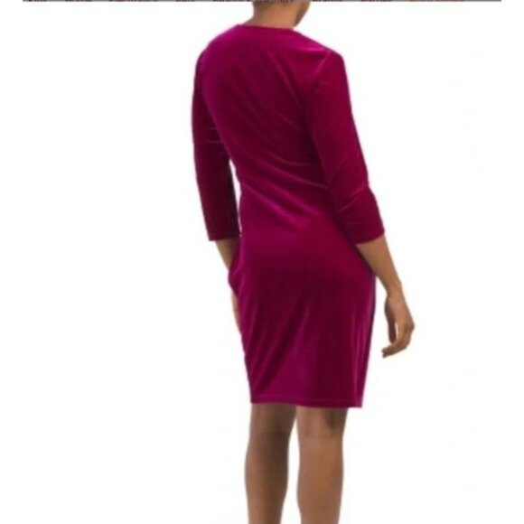 Anne Klein  Classic Wrap Stretch Velvet Dress Rhinestone Chain Buckle raspberry - Picture 6 of 16